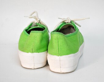 Green Canvas Shoes 90s Sneakers Style Flat Tie Sneakers Womens