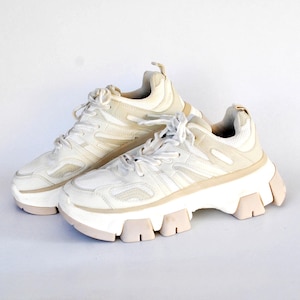 Chunky Platform Sneakers | Y2K Dad Shoes | Beige White Platform Trainers | Retro 2000s Sneakers | Unisex Streetwear size eu 38 uk 5 us 7