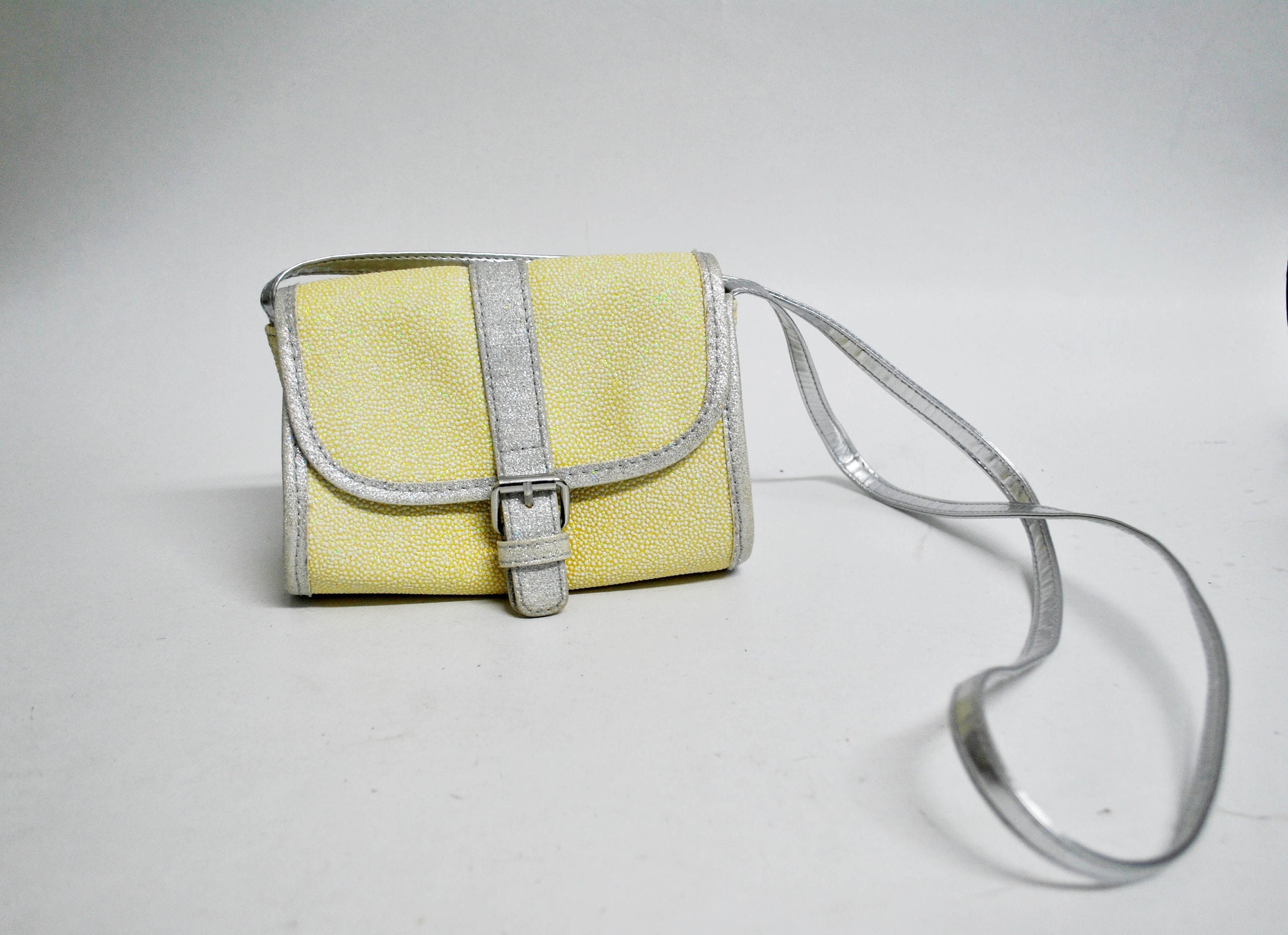 small glitter shoulder bag purse for women cross body shoulder small pouch 80s gift 90s style vintage yellow coachella wear faux leather