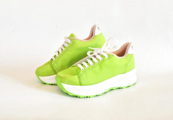 Lime Green Platform Sneakers | Y2K Chunky Trainers | Neon Green Streetwear Shoes | Unisex Retro Sneakers size eu 37 uk 4 us 6