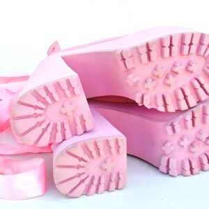 Pink Platform Heels With Satin Ribbon Laces, Y2K Balletcore Chunky Shoes, Kawaii Harajuku Clubwear Statement Footwear size eu 39 us 8 uk 6 image 6