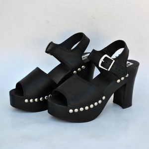 platform sandals japanese sandals wooden 90s sandals vintage sandals womens leather shoes summer shoes black sandals size eu 40 us 9 uk 7