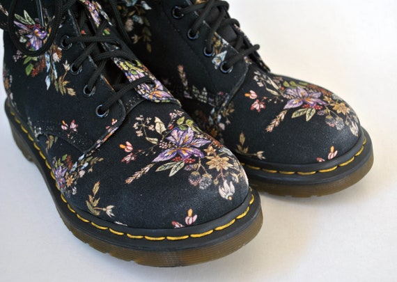靴 Dr.Martens UK.PUNK boots Doc Martens boots Made in England vintage floral 90s fabric