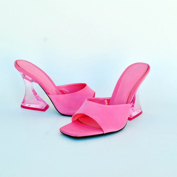 Chaussures d'été à plateforme roses chaussures à plateformes fuchsia années 2000 taille ue 39 uk 6 us 8 mocassins japonais vintage à bout ouvert, pantoufles à plateforme pour femmes