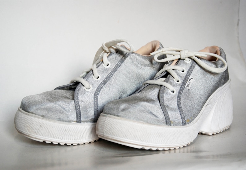 platform shoes sneakers silver boots canvas silver shoes 80s platform shoes vintage platform shoes vintage canvas shoes deadstock vintage