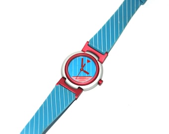 Vintage Colorful Wristwatch | Blue Rubber Strap Watch | Retro Plastic Watch | 1990s Style Casual Watch