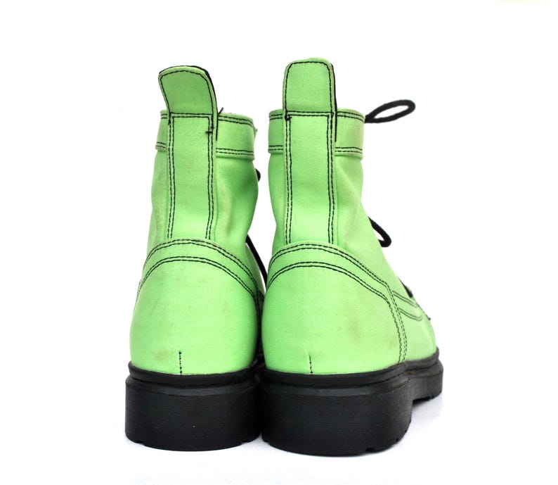 Neongroene enkellaarzen – dikke gevechtslaarzen met veters – retro statement schoenen maat 38 / 7 afbeelding 6