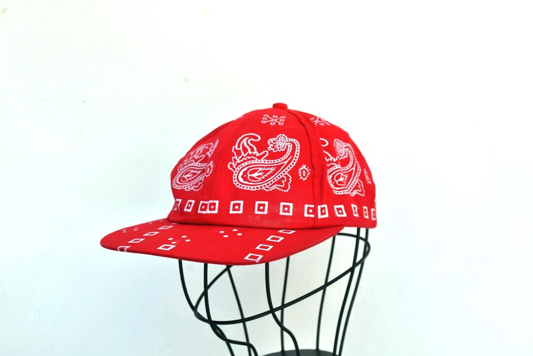 Red Bandana Print Baseball Cap | Paisley Snapback Hat | Y2K