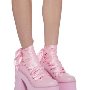 Pink Platform Heels With Satin Ribbon Laces, Y2K Balletcore Chunky Shoes, Kawaii Harajuku Clubwear Statement Footwear size eu 39 us 8 uk 6 image 9