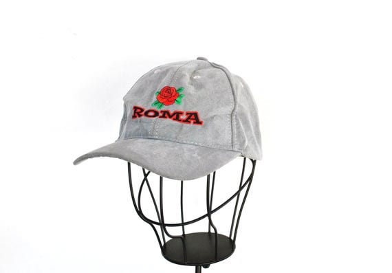 Roma Embroidered Suede Baseball Cap | Grey Suede Hat | Italian City Cap | Streetwear Minimal Cap | Unisex Vintage Style