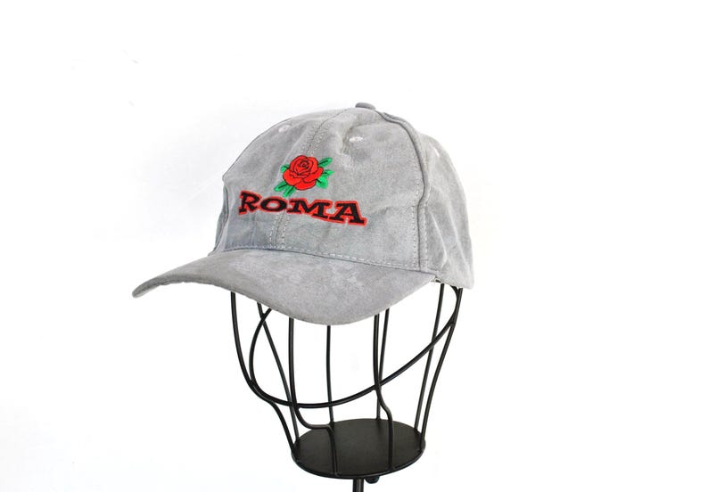 Roma Embroidered Suede Baseball Cap | Grey Suede Hat | Italian City Cap | Streetwear Minimal Cap | Unisex Vintage Style image 1