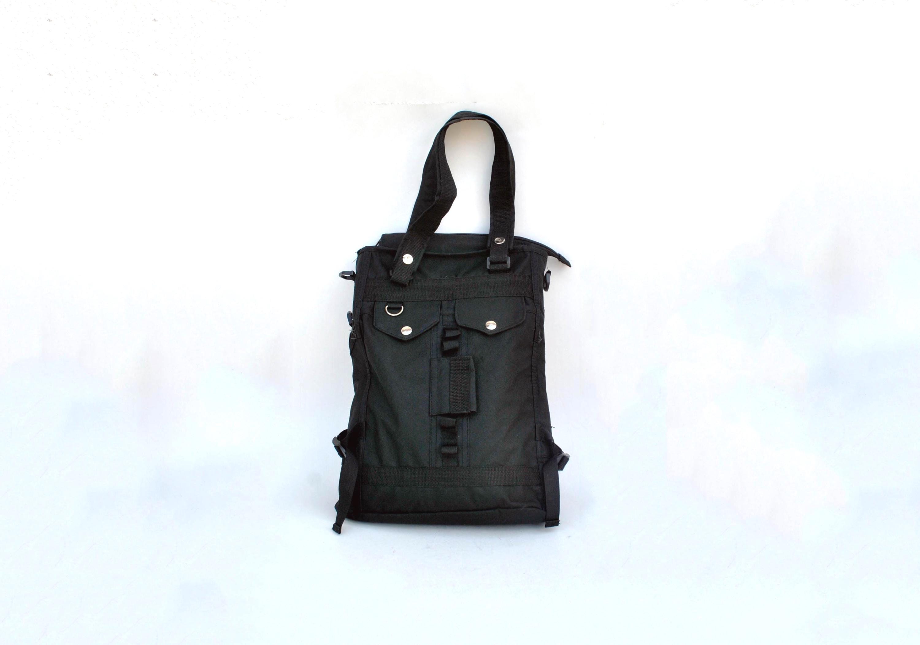 Black Convertible Backpack Tote - Sleek Urban Carry Black Utility Tote Backpack | Convertible Shoulder  main image 4