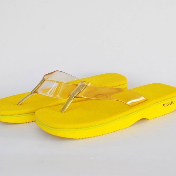 platform slippers Japanese sandals sponge foam size eu 41 uk 8 us 10 comfort sandals thongs slides 90s platform yellow flip flops platform