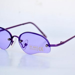 small purple lens vintage sunglasses retro eye wear y2k club sun glasses round unisex kids futuristic hipster girls nighttime sunglasses