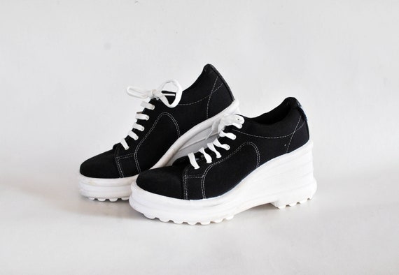 Platform schoenen sneakers dames vintage platform chunky sneakers canvas schoenen dames vintage hoge tops goth rock schoenen zwart eu 39 UK 6 US 8 Etsy Nederland
