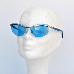 vintage blue lens sunglasses retro eye wear club sun glasses jlo rnb round unisex steampunk Italian design futuristic Aviator