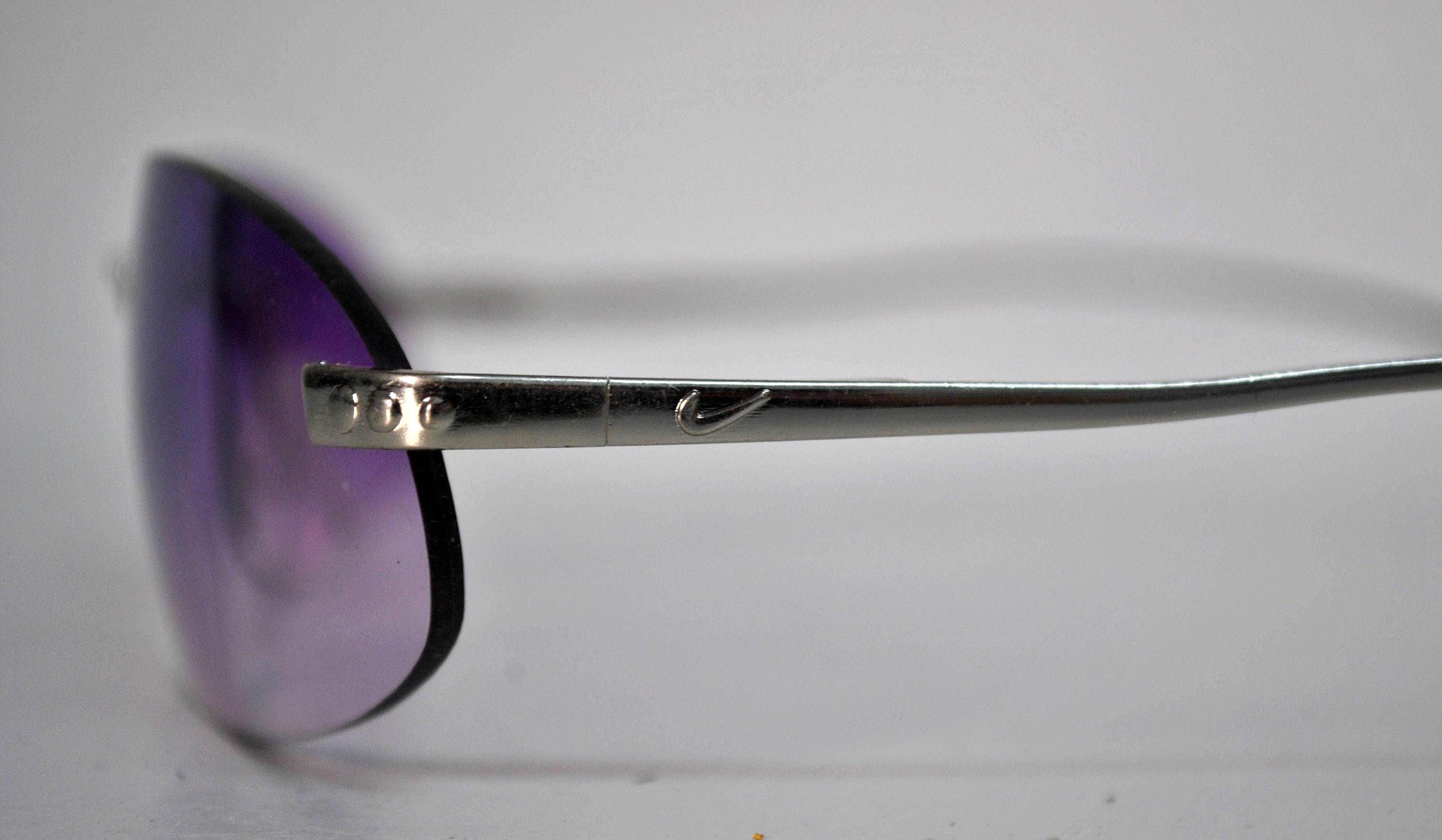 Lancetti 2109 Rimless Sunglasses Purple Tinted Oval Lens Silver Tone Y2K Vintage 90s Vintage Small Bug Eye Oval Sunglasses. Silver Satin  main image 2