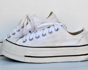 Converse Uk5 White Canvas Summer Double Sole Shoes Goth Rock Tie