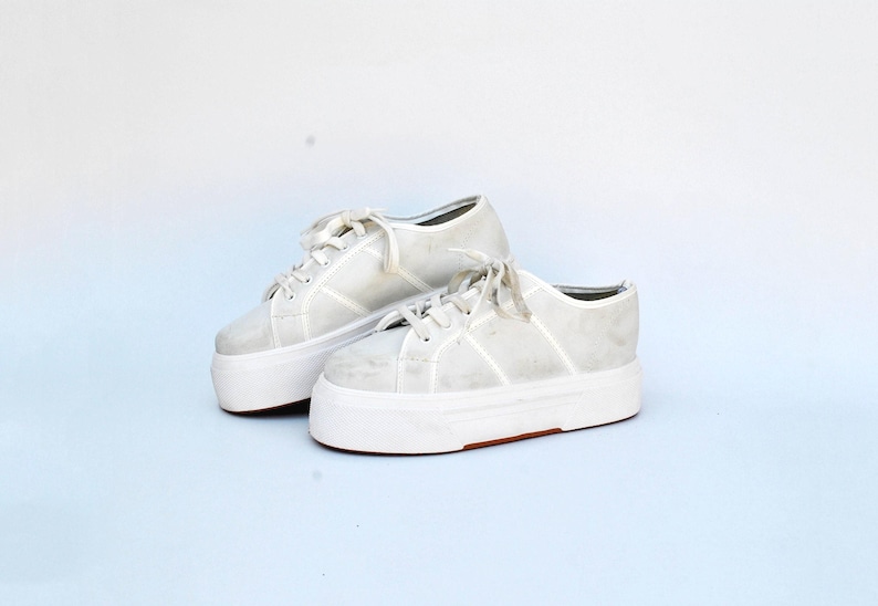 White Platform Sneakers | Minimal Chunky Sole Shoes | Retro Y2K Sneakers | Casual Streetwear Shoes size eu 38 uk 5 us 7 chunky image 1