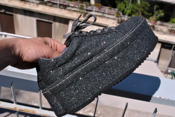 Platform Shoes Glitter Sneakers Buffalo Boots Womens Shoes Punk Rock Size Eu 37 Uk 4 Us 6 Black Shoes Sparkling Shoes Kawaii Womens Platform Etsy