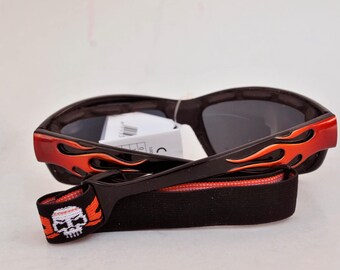 Black Wraparound Sunglasses With Flame Detail | Y2K Sport