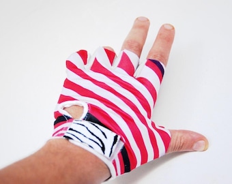 cycling gloves gym sport gift for bikers Finger less gloves half finger hand gloves elastic candy stripe style white leather palm