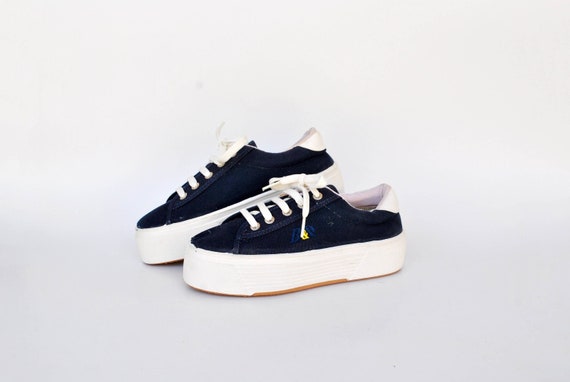 Blue canvas platform shoes sneakers womens vintage platform chunky canvas 90s womens canvas size eu 36 uk 3 us 5 cosplay low tops