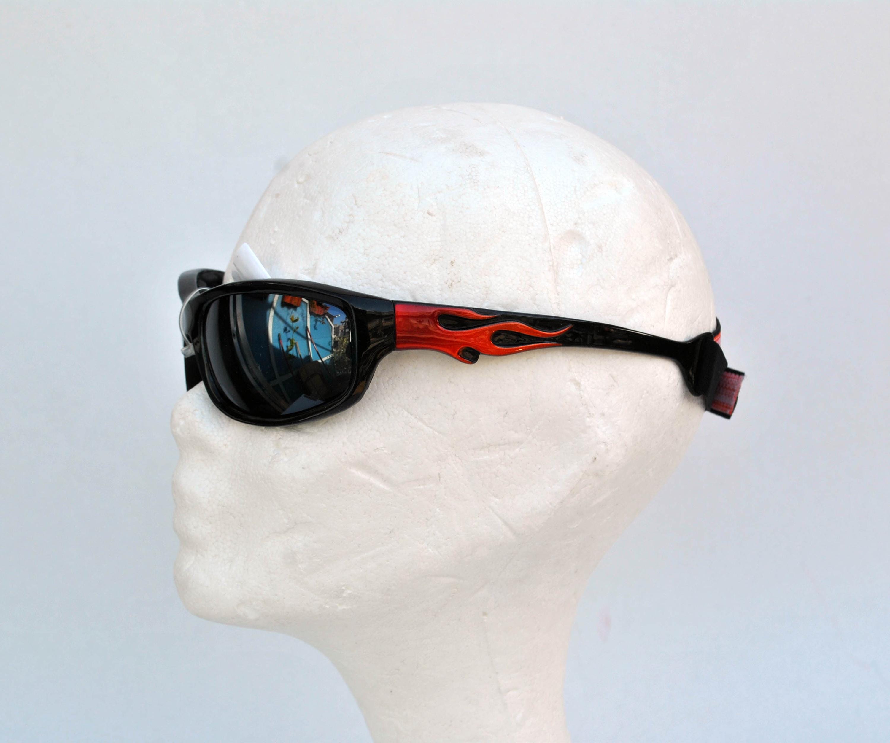 メンズ Y2K Flame Pattern Oval Sports Sunglasses