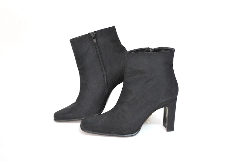 Black Heeled Ankle Boots – Classic Zip-Up Boots with Block Heel – Minimalist Elegant Footwear size eu 39 Uk 6 us 8 image 1