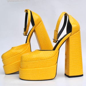 Yellow Platform Heels | Chunky High Heel Platforms | Statement Shoes | 70s Inspired Heels | Bold Party Shoessize eu 37 us 6 uk 4 image 3