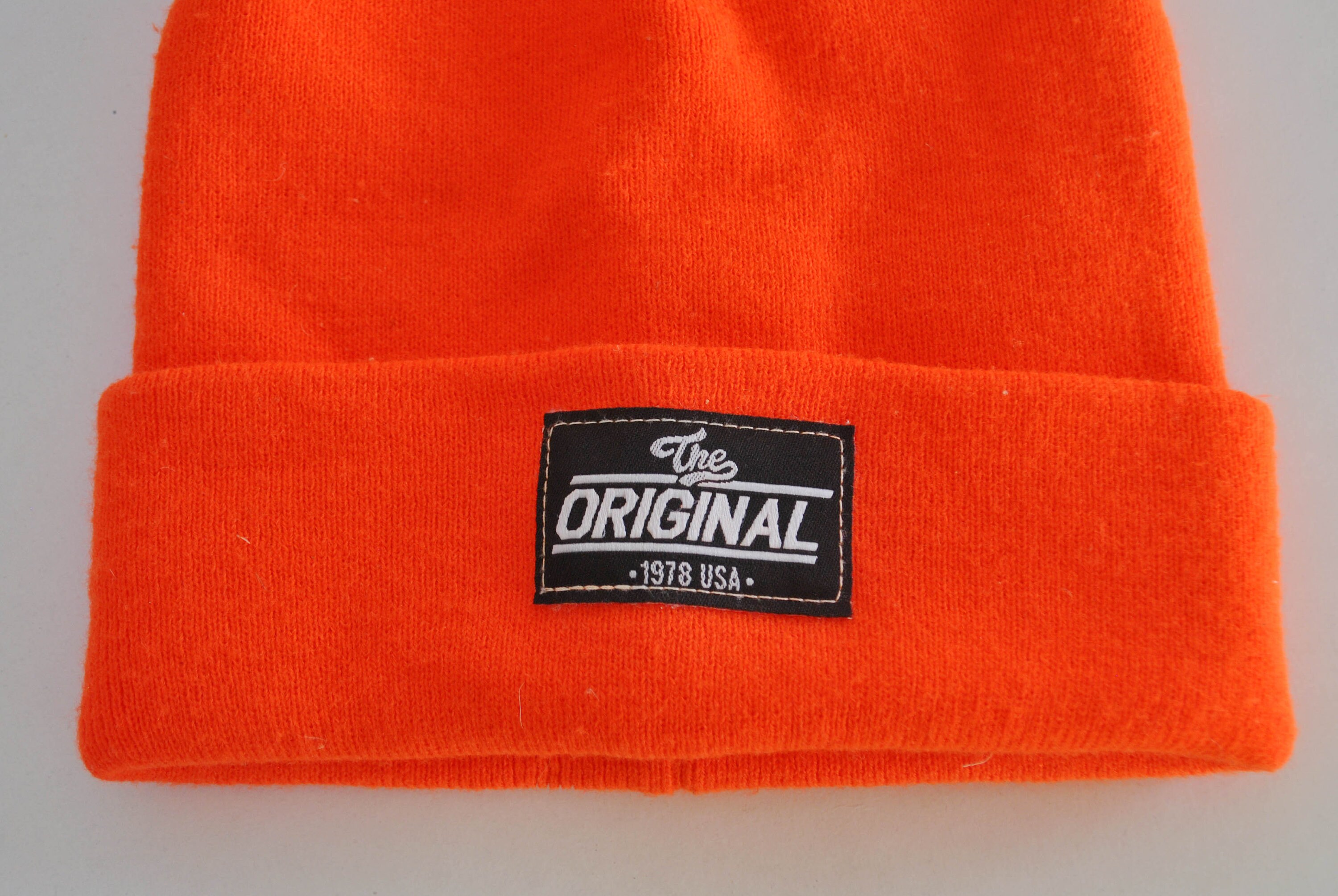 Vintage Neon Orange Beanie Hat – Retro Knit Winter Cap – High