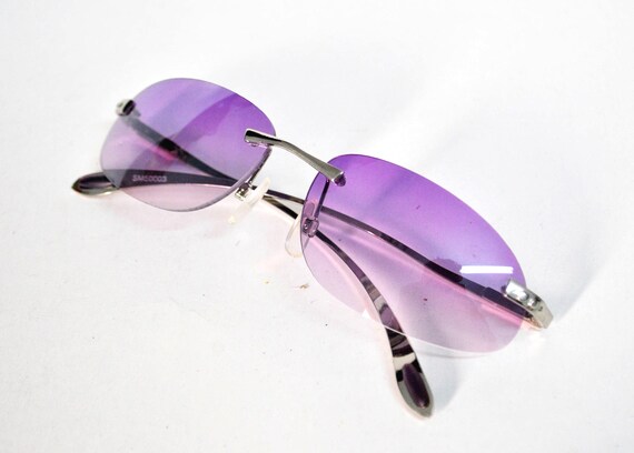 Vintage Rimless Purple Sunglasses, Y2K Gradient Lens Shades  display picture 1