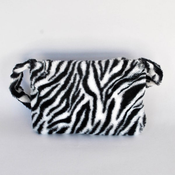 zebra animal print hand black and white square shaped fur bag faux fur bags for women small size purse festival y2k bag purse handbag pouch