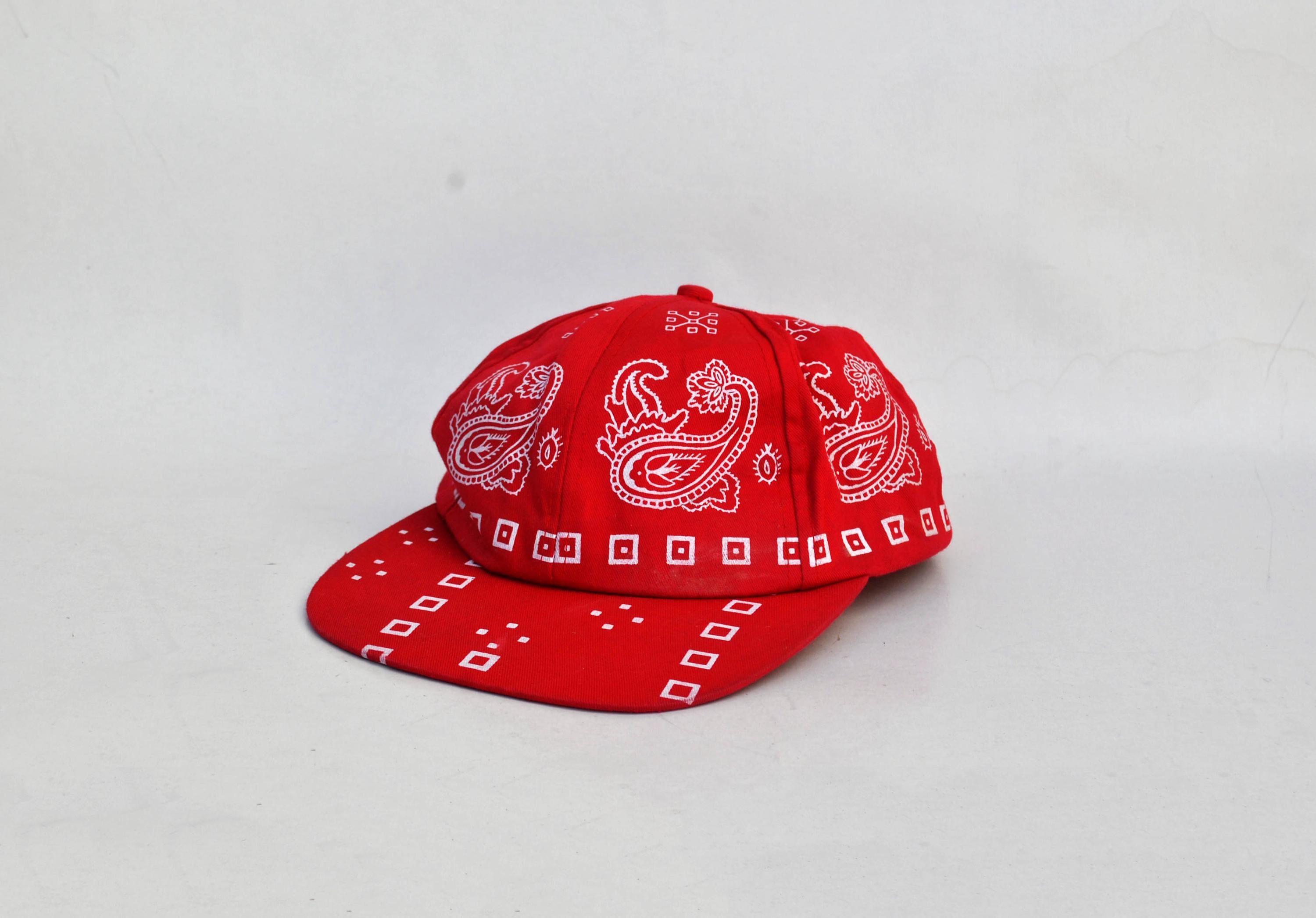 Red Bandana Print Baseball Cap | Paisley Snapback Hat | Y2K