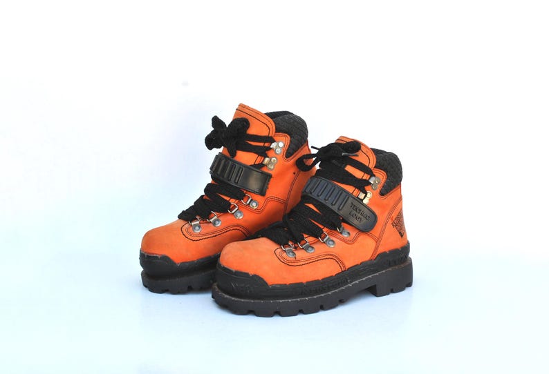 Vintage Orange Hiking Boots • Chunky Mountaineering Boots • 90s Gorpcore Footwear • Retro Outdoor Platforms • Unisex size eu 40 uk 7 us 9 image 1