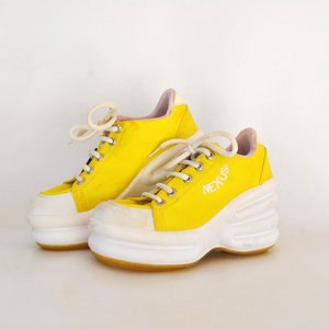 y2k platform shoes vintage sneakers yellow platform boots leather white shoes 90s size eu 37 us 6 uk 4 womens platform high fashion shoes