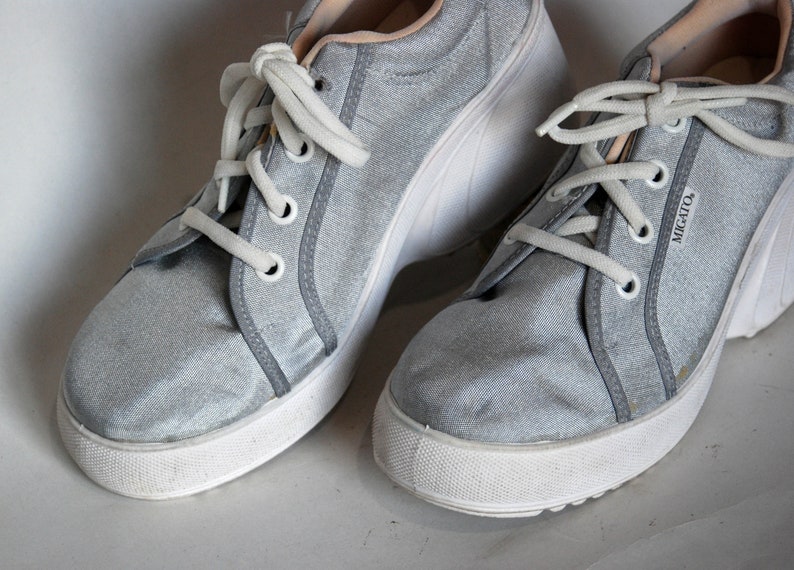 platform shoes sneakers silver boots canvas silver shoes 80s platform shoes vintage platform shoes vintage canvas shoes deadstock vintage
