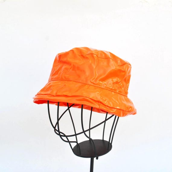 Bucket Hat Hat Trap Orange PVC Rain Waterproof Bucket Hat Beach
