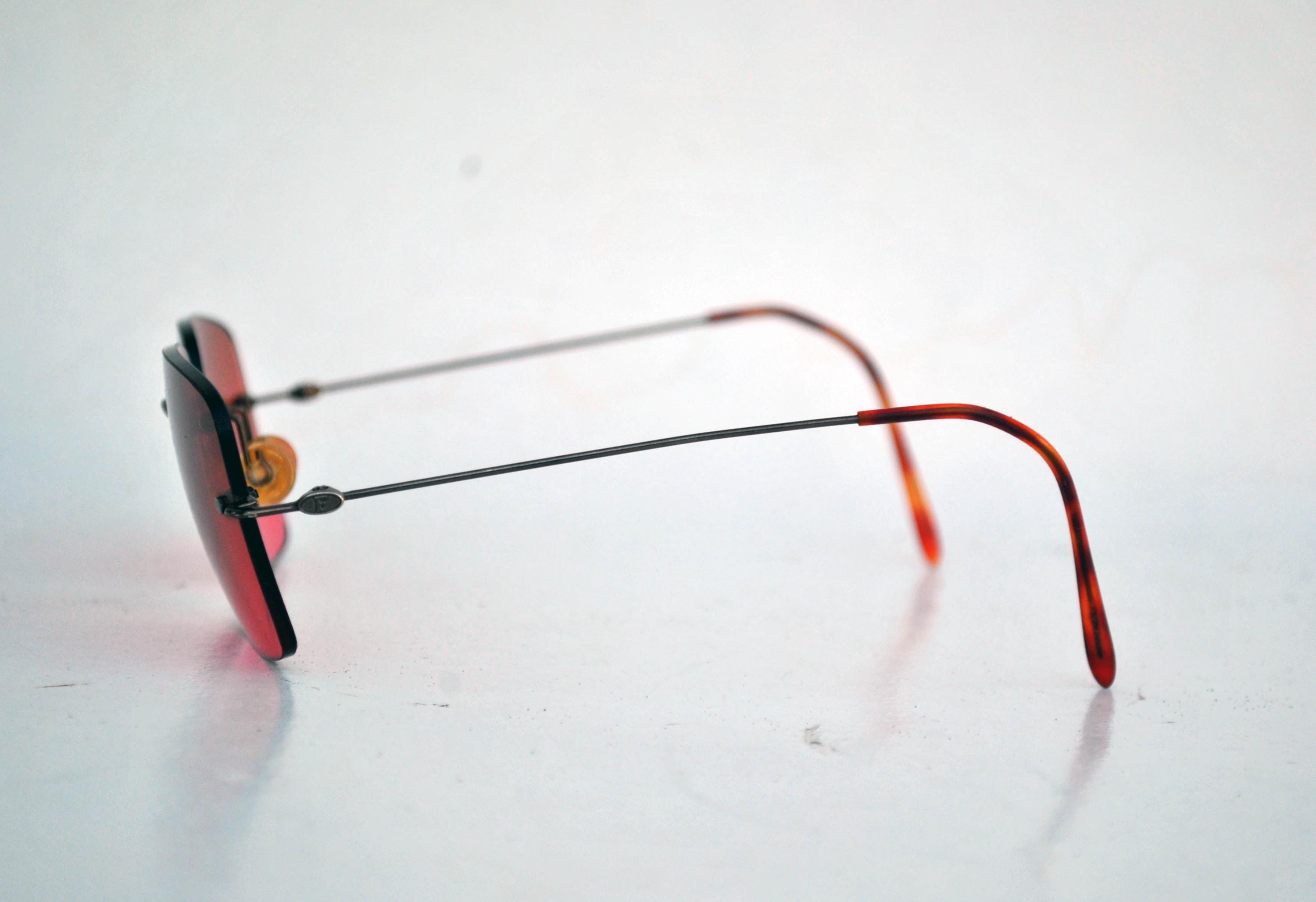Rimless Y2K Rectangle Dark Red Sunglasses Women and Men Vintage Retro Eyewear Rimless Red Sunglasses | Y2K Minimal Glasses | Vintage Style  main image 4