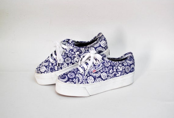 Canvas Shoes Blue Floral Superga Sneakers 90s Joggers Canvas