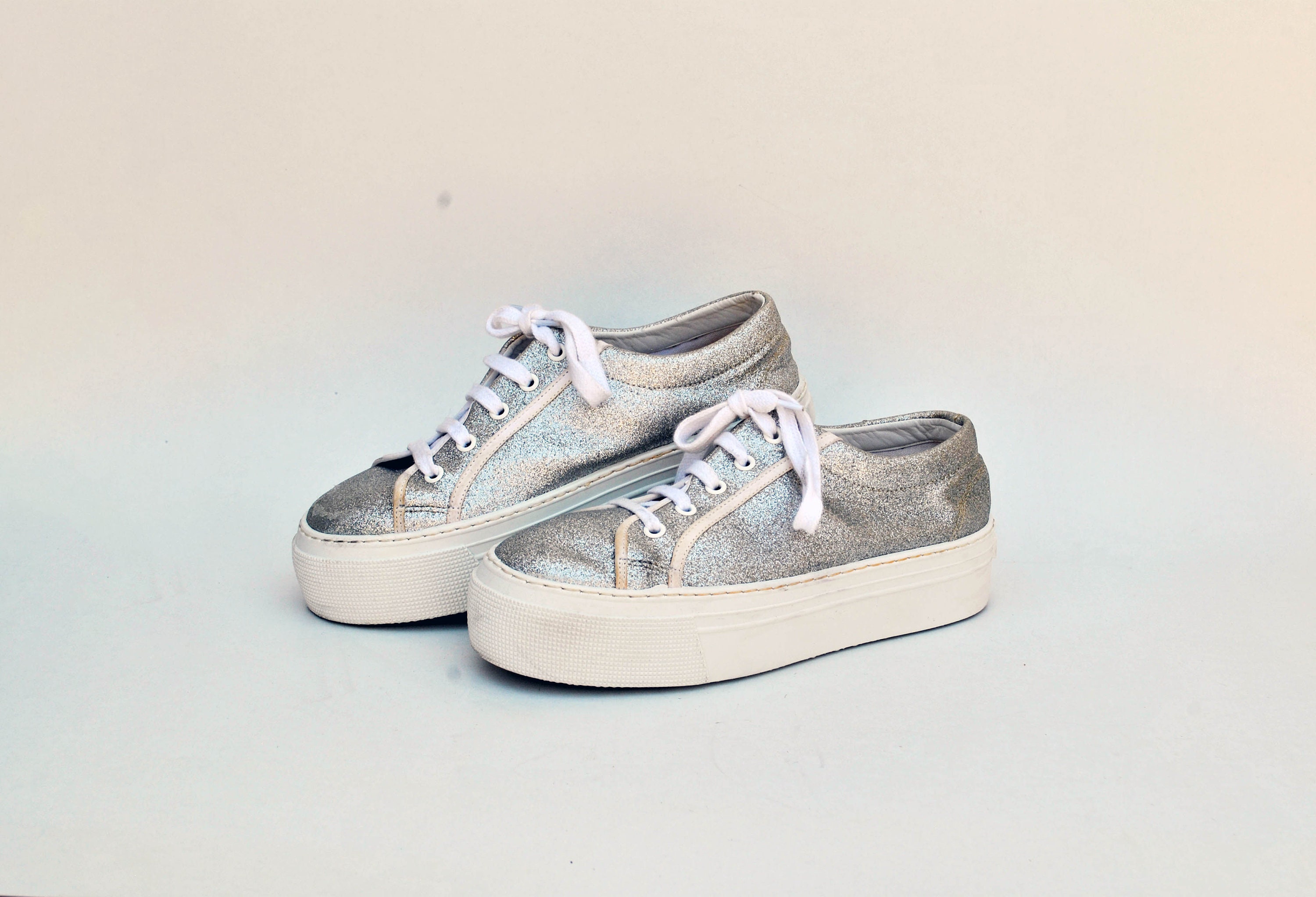 Silver glitter platform sneakers sale