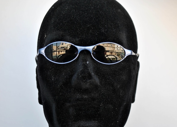 blue silver matrix small sunglasses oval sun glas… - image 9