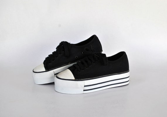 Black Canvas Summer Double Sole Shoes Goth Rock Tie Sneakers Low Tops Vintage All Star Converse Size Eu 36 Uk 5 Us 3 Womens Shoes Grunge Etsy UK