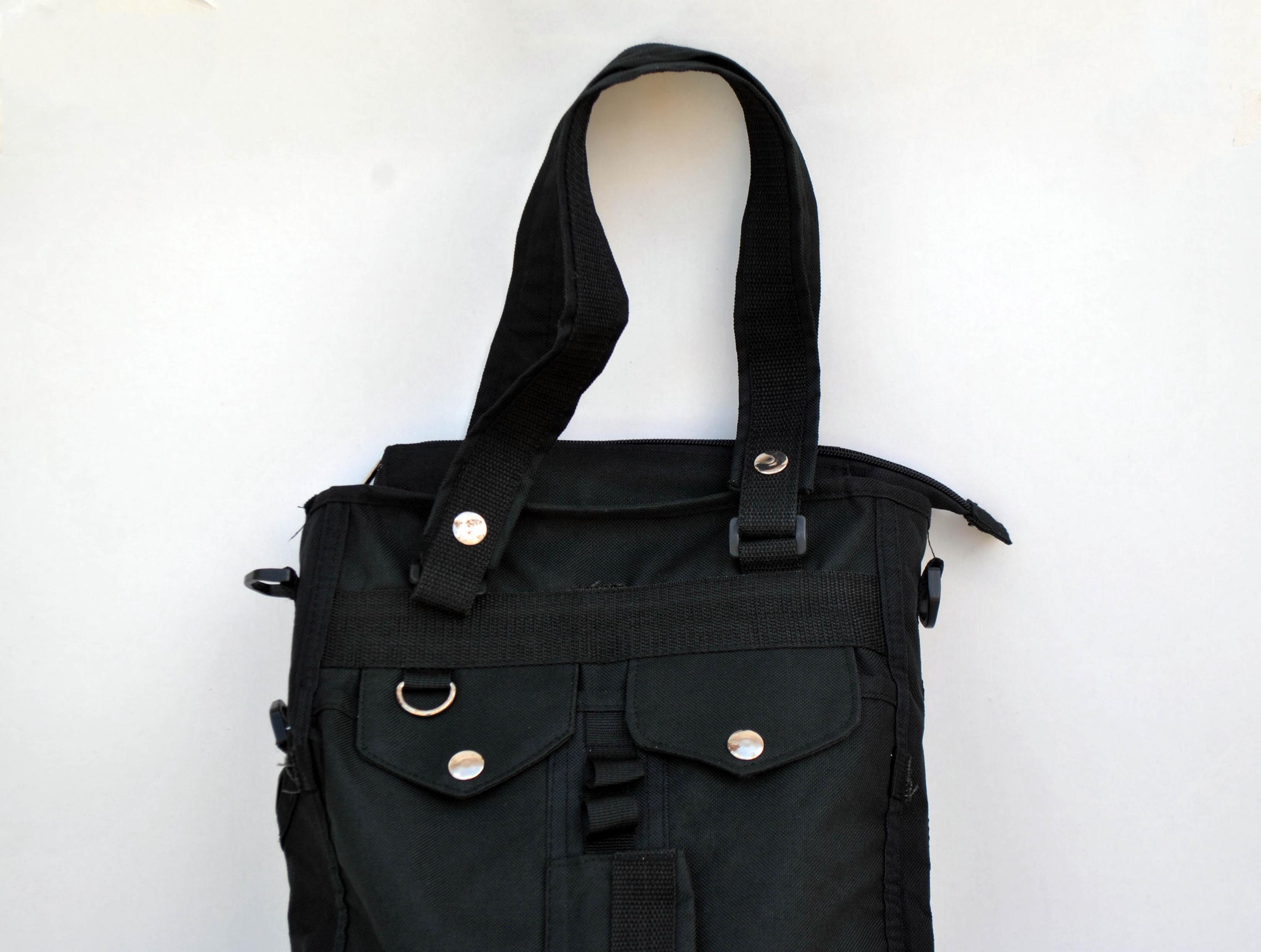 Black Convertible Backpack Tote - Sleek Urban Carry Black Utility Tote Backpack | Convertible Shoulder  main image 2