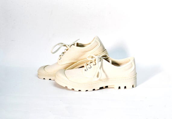 Vintage Cream Canvas Shoes | Chunky Lug Sole Lace-Up Shoes | Minimal Retro Low Top Shoes | 90s Utility Style size 38 uk 5 us 7 casual shoe