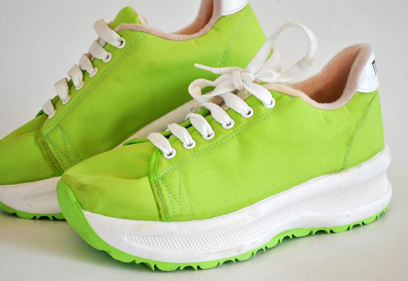 chunky sneakers vintage womens 90s shoes platform green size eu 37 uk 4 us 6 vintage sport platform walking summer shoes