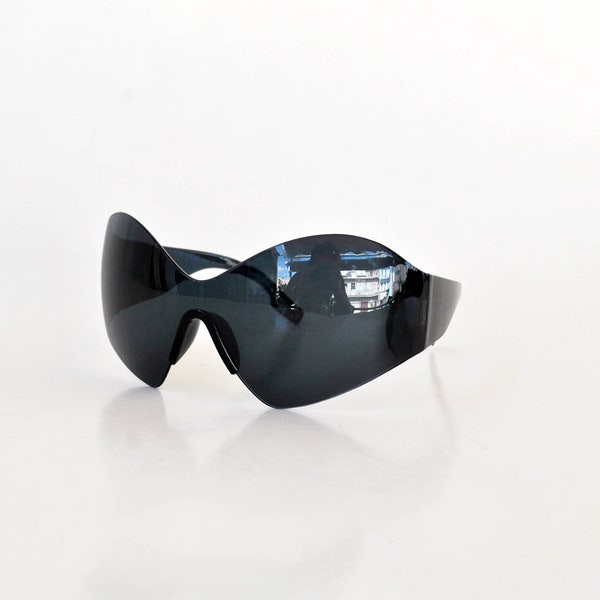 matrix rave sunglasses total black round sun glasses black lens vintage retro eye wear 90s round alien y2k club unisex chunky futuristic