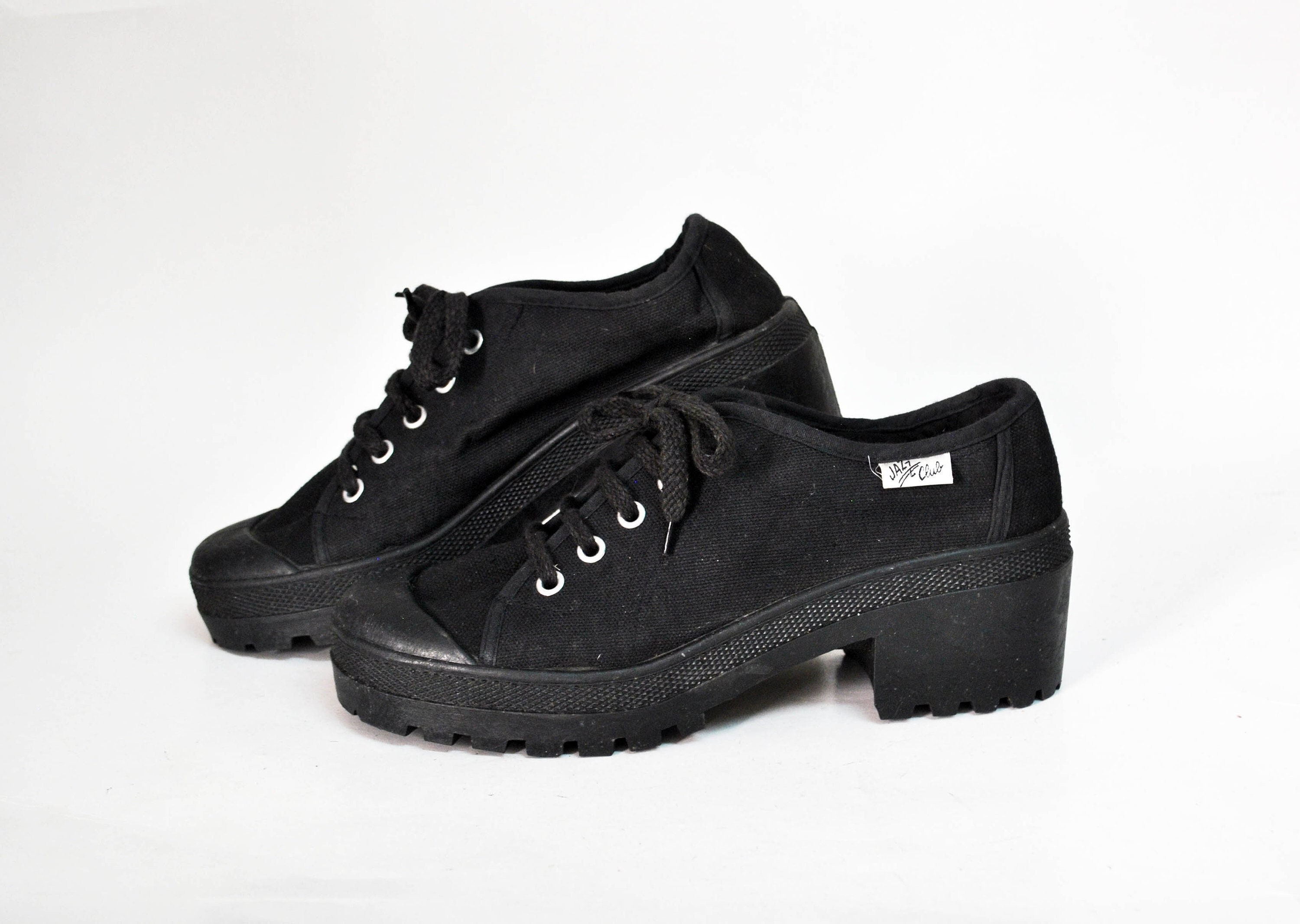 Platform Shoes With Heel Vintage Chunky Sneakers Total Black