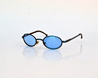 azul y2k matriz pequeñas gafas de sol gafas de sol ovaladas vintage retro eye wear 90s round club unisex gafas de sol steampunk lente azul futurista