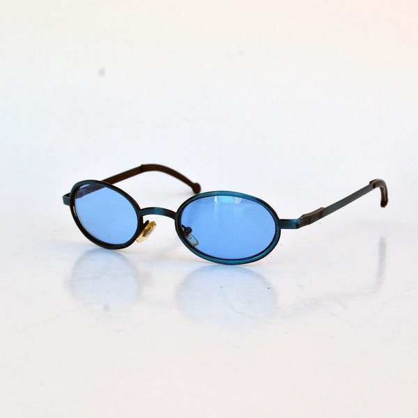 blue y2k matrix small sunglasses oval sun glasses vintage retro eye wear 90s round club unisex sunglasses steampunk futuristic blue lens